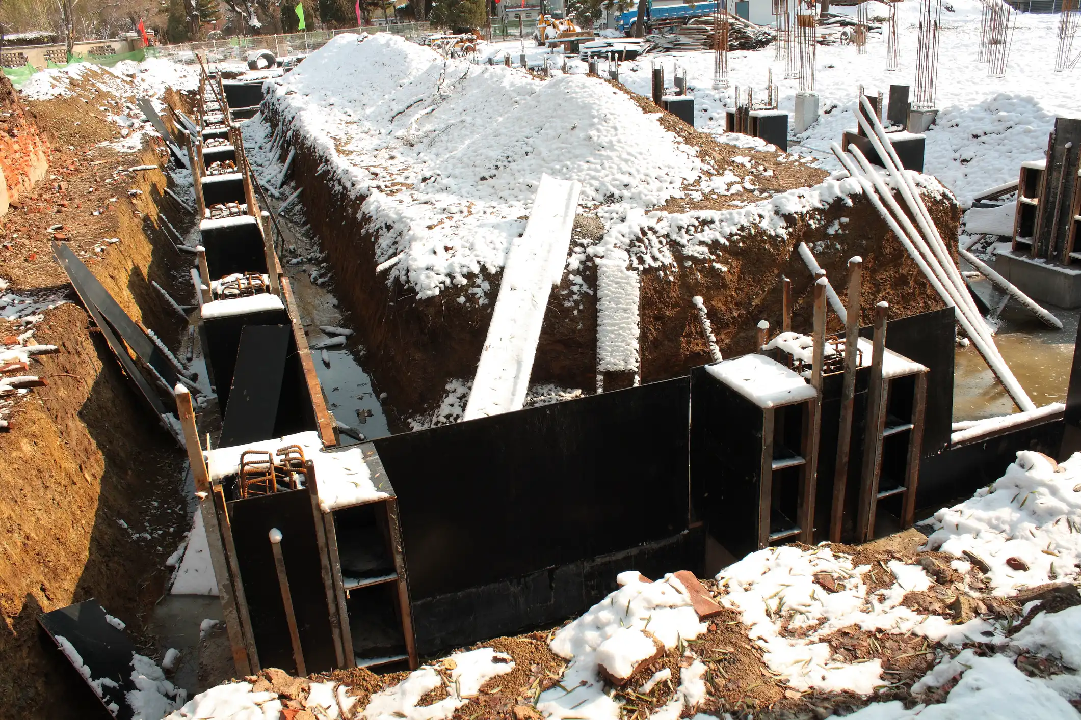 Construction site in winter with construction